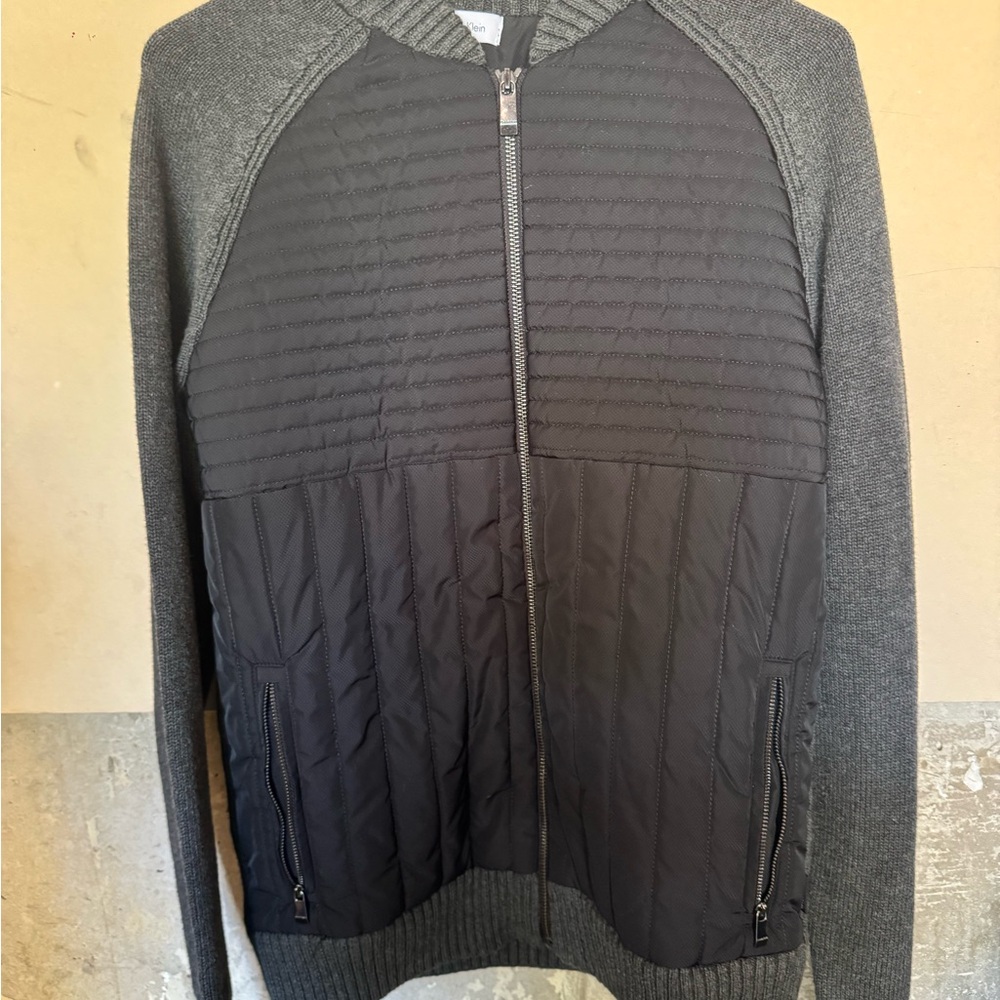 Calvin Klein Men's Gray and Black Zip-Up Sweater